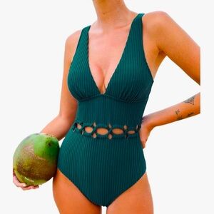 Teal One-Piece Swimsuit with Cutout Design